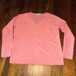 White + Warren V-Neck Sweater in Coral